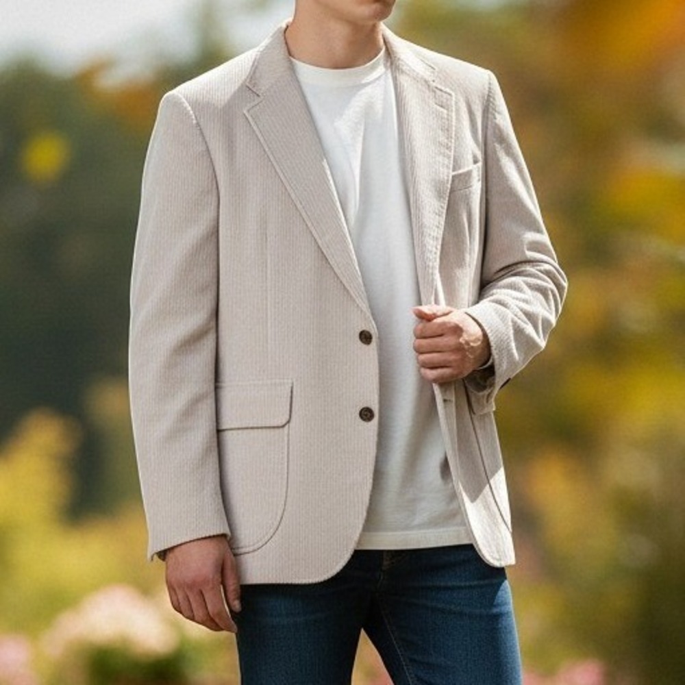 Lands End Corduroy Blazer Mens Vintage 2 Button Sport Coat Tan 44R